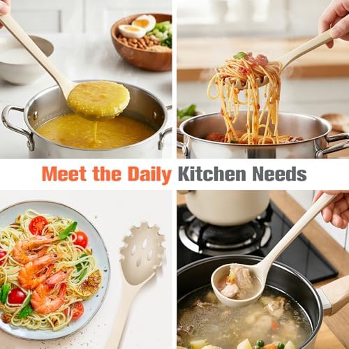 Silicone Spaghetti Spoon & Soup Ladle Cooking Utensils Set of 2 (KHAKI)
