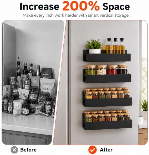 SMRCAD 6 Pack Metal Magnetic Spice Rack for fridge, Heavy Duty