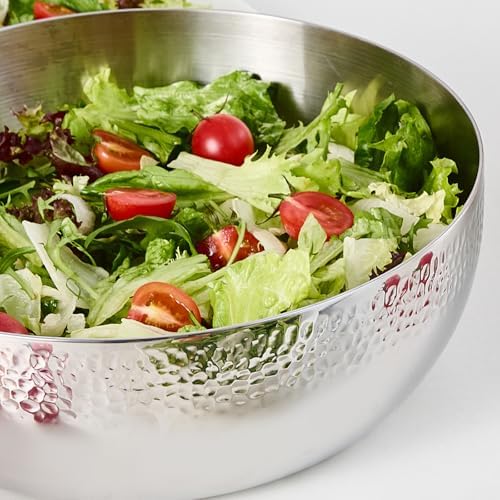 100oz Stainless Steel Hammered Salad Bowl, Large Fruit Popcorn Serving Bowl