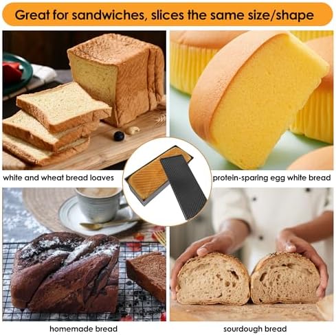 2.2lb Pullman Loaf Pan with Lid, 13inch SP-031 Bread Pan with Dough Scraper Cutter, Black Covered Loaf Pan for Sandwich Bread