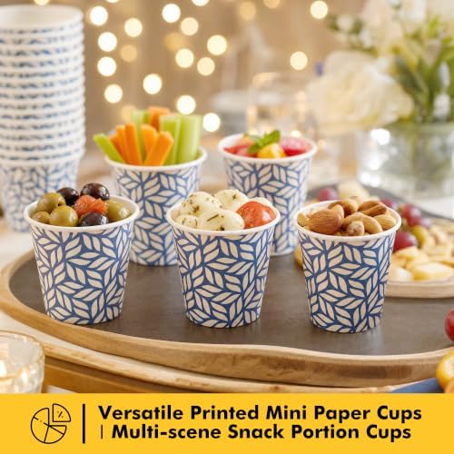 RACETOP 3 oz Bathroom Cups 100 Pack, Small Paper Cups, Blue Leaf