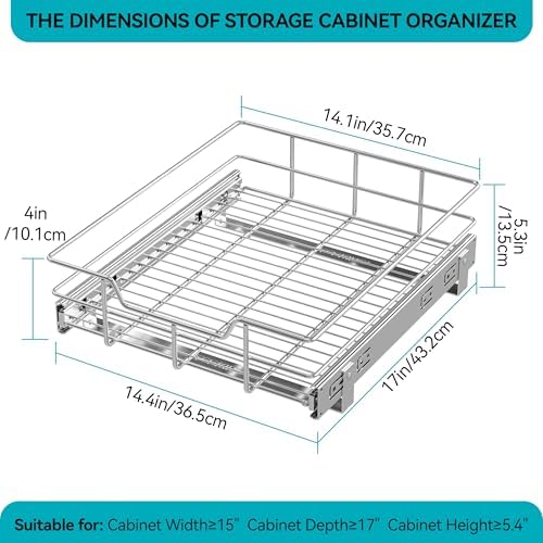 Pull Out Cabinet Organizer 15" W X 22" D, Chromed, Full Slide Out Drawers