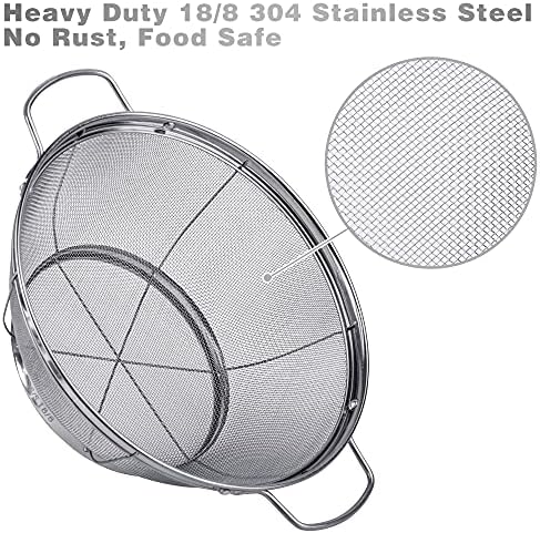 6 Pack 18/8 Stainless Steel Colander Sieves(5-Quart, 4-Quart and 3-Quart), Mesh Strainer Net Baskets with Handles & Resting Base for Strain, Drain, Rinse or Steam