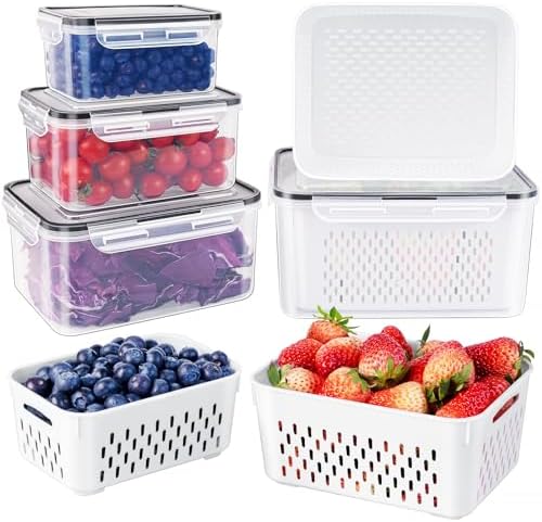 Freshmage Fruit Storage Containers for Fridge with Removable Colander 4 PCS