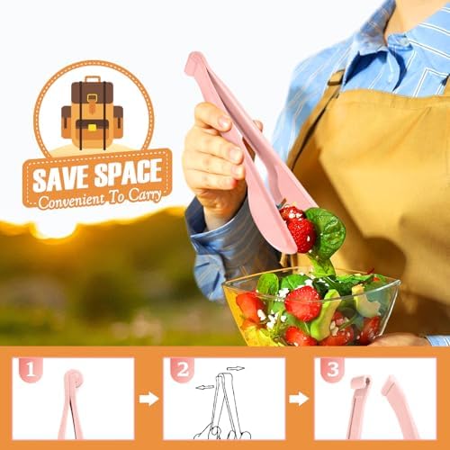 Reusable Plastic Serving Utensils Set of 24, Wheat straw Large Serving set 10" Serving Spoons/10" Slotted Spoons/9.4" Tongs, for Party Buffet Catering (Pink, Not for Cooking)