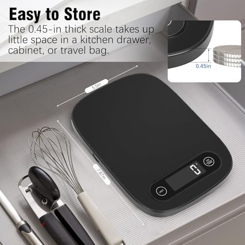 Food Scale, Digital Kitchen Scale with 5 Units LCD Display and Tare Function,Compact Design for Baking,Healthy Cooking,Meal Prep, 11lb Stainless Steel (Black)