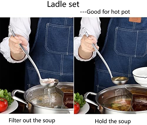 Metal Soup Ladle,18/8 Stainless Steel Ladle Spoon And Strainer Scoop Set Of 2 With Holes,Cooking Utensil For Kitchen