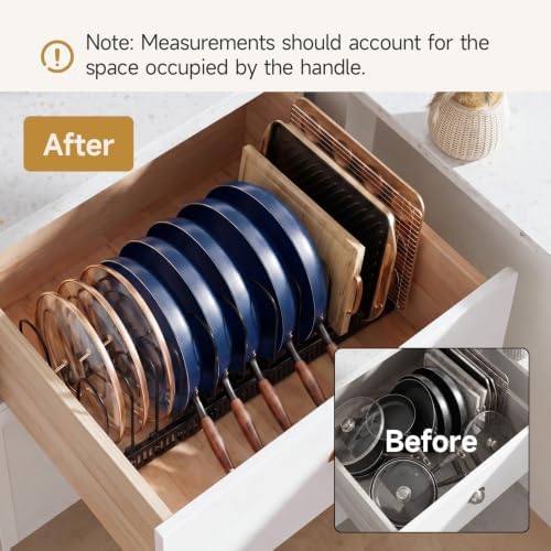MUDEELA Pot Lid Organizer for Cabinet, Expandable Baking Pan Rack 12 Slots