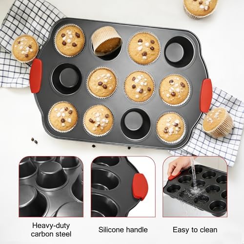 2 Packs Mini Muffin Pan 12 Cup Muffin Pan with Silicone Grip Handles