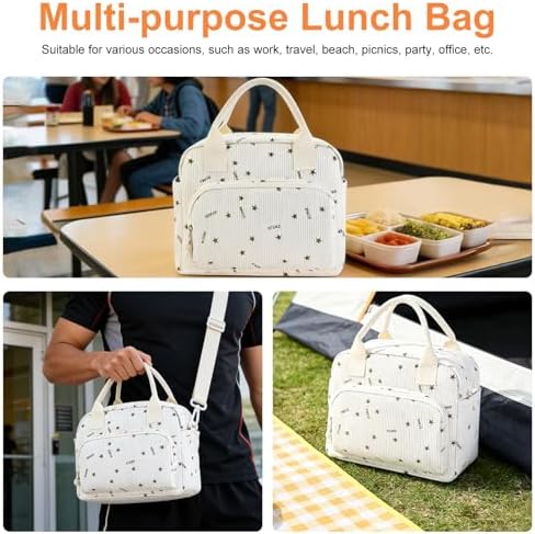 Mziart Lunch Box for Women Men, Large Cute Insulated Lunch Bag Leakproof Thermal Lunchbox Cooler Tote Bags with Adjustable Strap for Work Picnic Travel (Beige Stars)