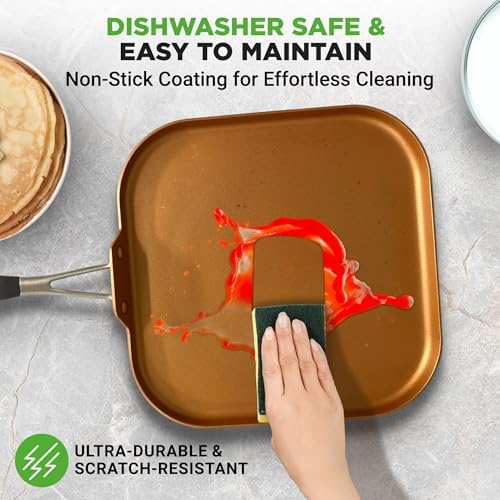 NutriChef Non-Stick Square Frying Pan, 11" Nonstick Skillet, Scratch Resistance, PFOA-Free, PFOS-Free Home Use for All Stoves