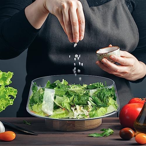 KITEISCAT Extra Large Glass Salad Bowl Set - Party Salad Bowls with Acacia Wood Base and Serving Utensils - Elegant and Practical Kitchen Must-Have