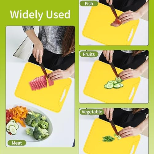 Flexible Plastic Cutting Boards for Kitchen, 11.8''x 8.6'' Silicone Cutting Board, BPA Free Non Slip Kitchen Cutting Mat for Meat, Vegetables and Fruit with Easy Grip Handle, Dishwasher Safe (Yellow)