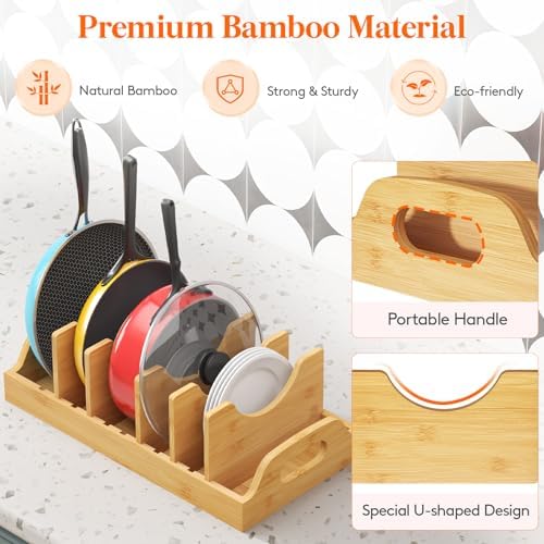 Lifewit Bamboo Lid Organizers for Inside Cabinet with 7 Sections
