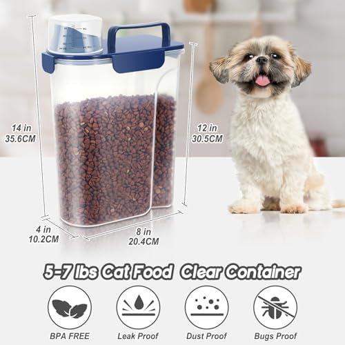 5Lbs Airtight Dog Food Container,Cat Storage Bin, Pet Dispenser BPA-FreeTranslucent Body Upgraded large nozzle for Small Animal Kibble, Bird Bird Seed, Oatmeal, Rice, Flour, Brown Sugart-Royal Blue