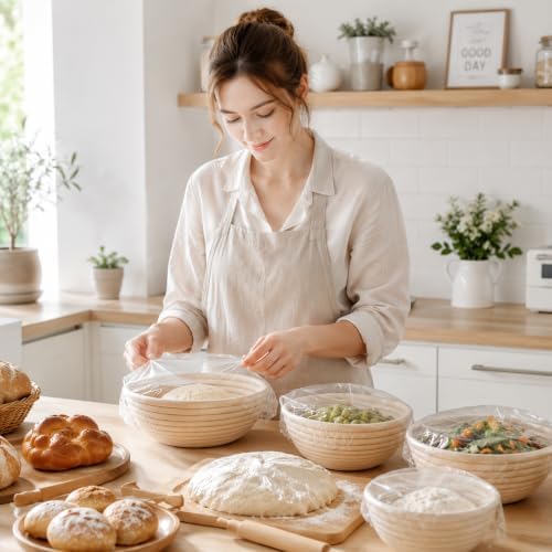 200pcs Bread Proofing Covers for Sourdough, Reusable Elastic Dough Covers for Banneton Baskets and Mixing Bowls, Bread Fermentation Covers to Keep Dough Moist During Rising, Resting and Final Proofing