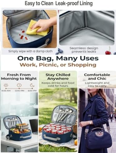 Insulated Lunch Box Lunch Bag for Women Teen Girls Teacher Mom,Soft Cooler | Large-Capacity | Water Resistant | Adjustable Strap Stylish Lunch Tote for School Office Work Travel Picnic