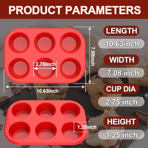 Silicone Muffin Pan 6 Cup, European LFGB Silicone Cupcake Baking Pan - Set of 2, Non-Stick Muffin Tins, LFGB Approved Egg Muffin Tray, Food-Grade Muffin Molds
