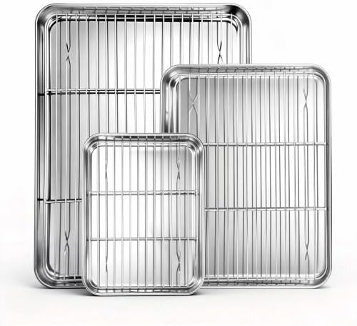 Homikit Baking Sheet with Wire Rack Set (3 Pans + 3 Racks), 16/12/9 Inches