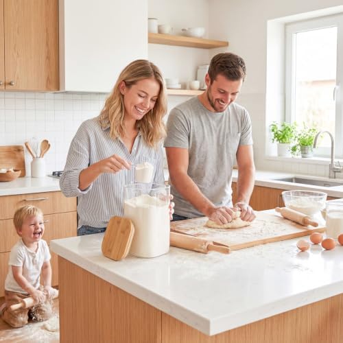 3.4Qt Large Glass Flour Cereal Storage Container with Bamboo Lid