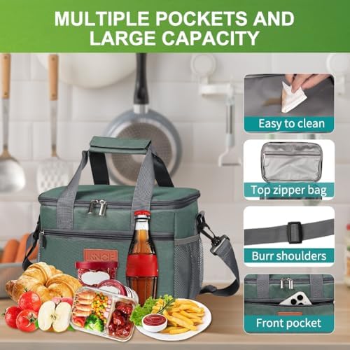 iknoe Insulated Lunch Bag, Foldable 8.5L Cooler Bag for Men & Women, Lunch Box