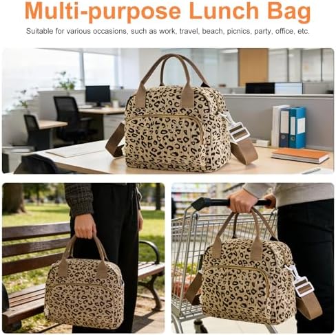 Mziart Lunch Box for Women Men, Large Cute Insulated Lunch Bag Leakproof Thermal Lunchbox Cooler Tote Bags with Adjustable Strap for Work Picnic Travel (Leopard Print)