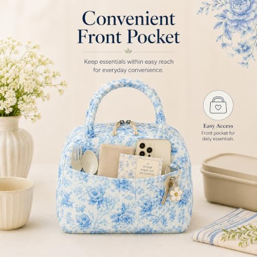 Bluboon Lunch Bag for Women Cute Corduroy Lunch Tote Bags with Shoulder Strap Reusable Insulated Lunch Box Large Capacity Reusable Insulated Cooler for Work Picnic or Travel