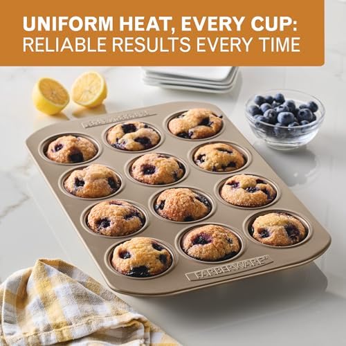Farberware Nonstick Muffin Pan, 12-Cup Cupcake Pan, Mocha Baking Pan