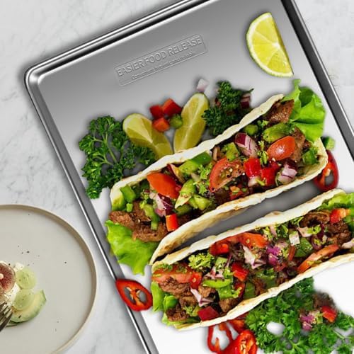 Commercial Quality Baking Sheet Pan Set, Natural Stainless Steel Cookie Sheet, Warp Resistant Nonstick Baker's Half Sheet Pan, Large Thick Cookie Tray Pans for Baking, Roasting(2 Pack, 20X14Inch)