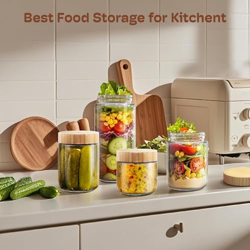 16 oz Overnight Oats Containers with Bamboo Lids, Glass Mason Jars 6 Pack