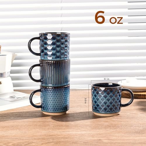 GBhome 6 OZ Stackable Coffee Mugs Set of 4, Ceramic Coffee Cups Set