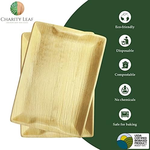 Charity Leaf Disposable Bamboo 14" x 10" Trays (10 Pieces) Bamboo Serving Platters, Disposable Boards, Eco-Friendly Dinnerware For Weddings, Catering, Events