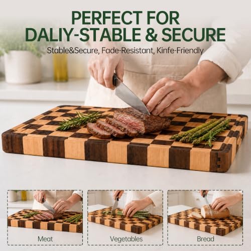 1.4" Checkered Cutting Boards for Kitchen, Thick Wood Butcher Block