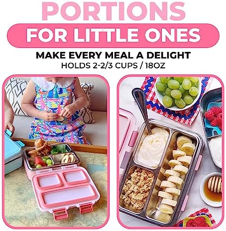 kinsho Small Stainless Steel Bento Box Lunch Container, Baby Toddlers, Pink