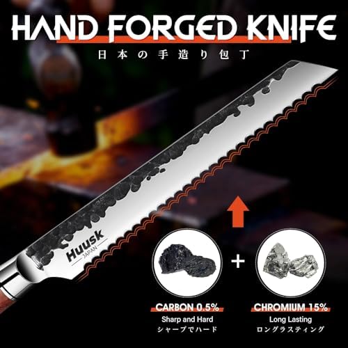 Huusk Serrated Bread Knife 8", Japanese Bread Knife for Homemade Sourdough