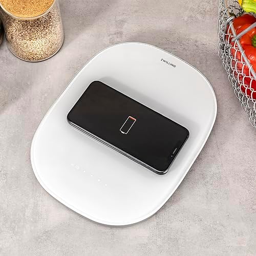 ZWILLING Enfinigy 2-in-1 Digital Kitchen Food Scale, Wireless Charging Station, Max Weight 22lbs, Grams & Ounces, 0.1-gram Accuracy, White
