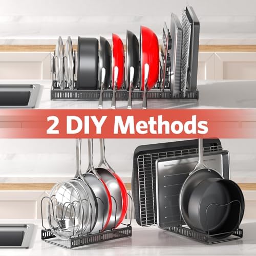 ORDORA Pots and Pans Organizer under Cabinet, 11.8-22.8" 12 Dividers Black