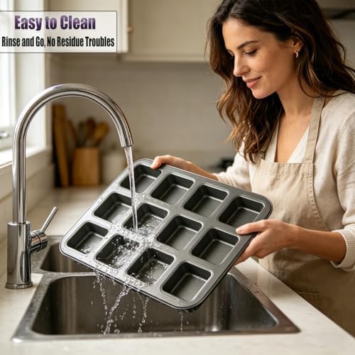 12 Cavity Brownie Pan with Dividers, Non Stick Square Carbon Steel Muffin Baking Bakeware with 300 PCS Parchment Liners, Dark Gray