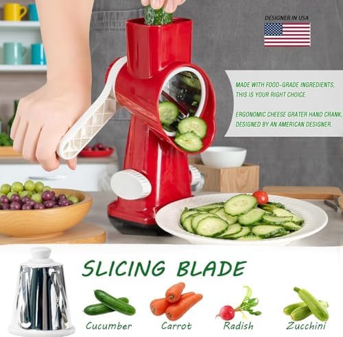 Cheese Grater with Handle,Multifunctional Rotary Cheese Grater