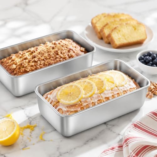 Homikit 9x5 Inches Stainless Steel Loaf Pan Set of 2, Non Toxic Bread Pans