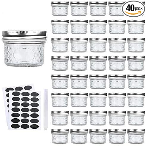 Accguan Mini Mason Glass Canning Jars,4 OZ Jelly Jars With Regular Lids（Silver,Ideal for Honey,Jam,Wedding Favors,Shower Favors,Small Pice Jars 40 PACK