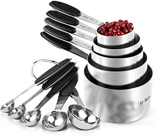 U-Taste Measuring Cups Spoons Set, 18/8 Stainless Steel, 10Pcs, Black