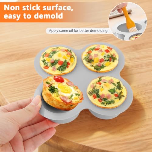 2 Pack Silicone Egg Bite Molds with 1 Spatula & 1 Brush, 4 Cups Silicone Air Fryer Baking Pan Non-Stick for Egg Bites, Cupcake, Tart, Frittata, Quiche, Muffins, Cornbread