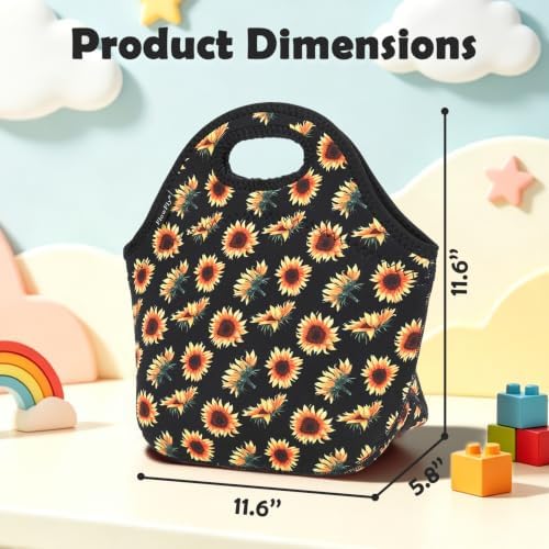 FlowFly Neoprene Lunch Tote Insulated Thermal Reusable Lunch Bag Box for Boys Men with Zipper (SunFlower)