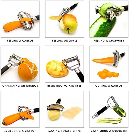 Deiss PRO Dual Julienne Peeler & Vegetable Peeler - Non-slip Handle - Apple Peeler & Potato Peeler, Orange Peeler, Zoodles Maker - Y Peeler, Veggie Peeler for Making Delicious Veggie Noodles