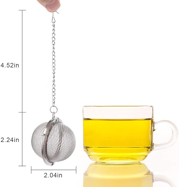 2Pcs Stainless Steel Tea Infuser Strainer, 2.04 Inch Metal Fine Mesh Tea Spice Ball for Loose Leaf Tea, Tea Filter with Chain Hook, Tea Interval Diffuser for Spices, Seasonings