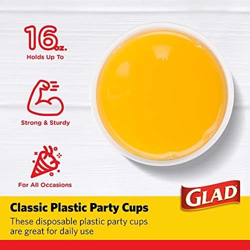 Glad Everyday Disposable Plastic Party Cups, Red, 16 Oz, 100 Count