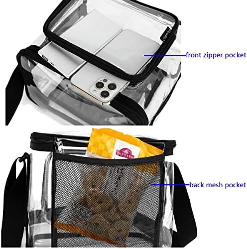 FlowFly Insulated Reusable Lunch Bag Adult Large Lunch Box for Women and Men with Adjustable Shoulder Strap,Front Zipper Pocket and Dual Large Mesh Side Pockets, Clear