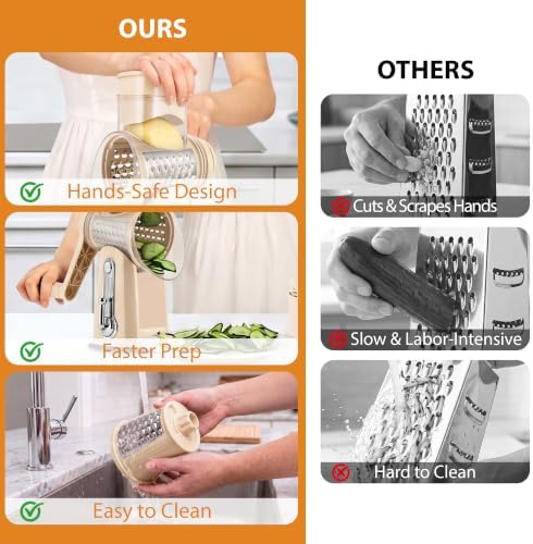 SUSTEAS Rotary Cheese Grater 5 Blades,Kitchen Mandoline Vegetable Slicer