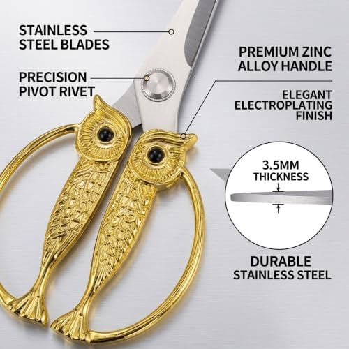XSNBRD Kitchen Scissors Heavy Duty, Golden Stainless Steel Owl Shears.